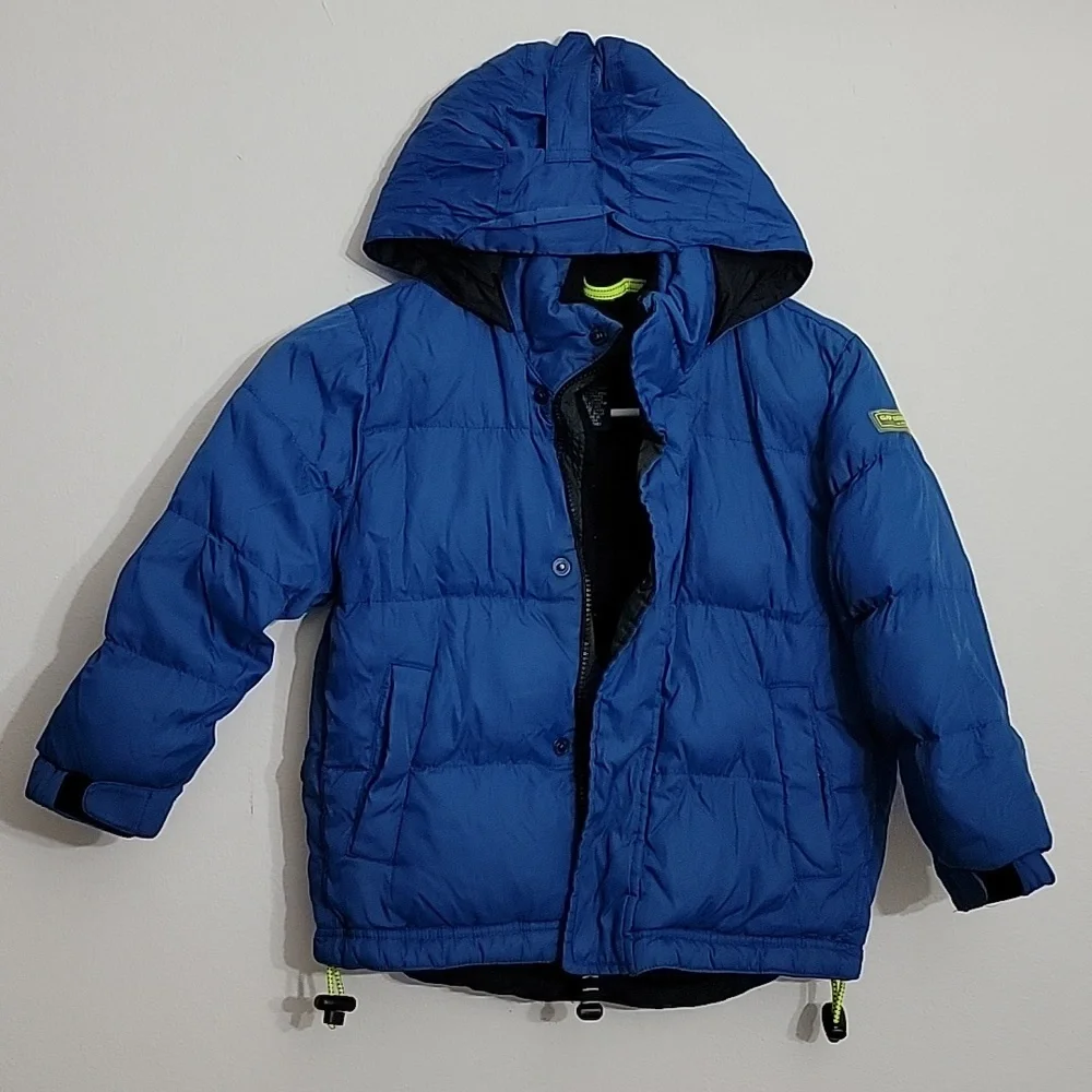 Vintage 90s GAP Kids Heavyweight Puffer Jacket Blue Feather Down Coat Hooded